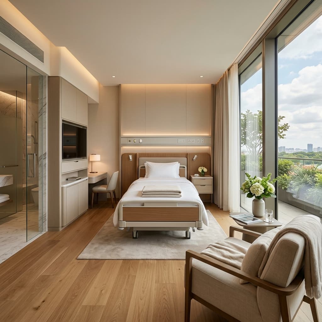 Premium private hospital room at Coler Hospital in soft daytime light